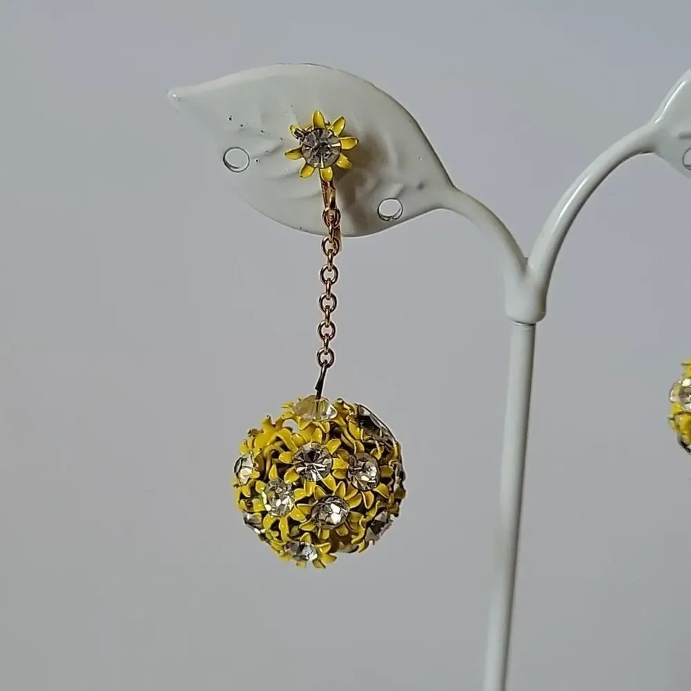 Vintage 60s Yellow Enameled Filigree Globe Drop Clip‎ On Earrings Billie Eilish